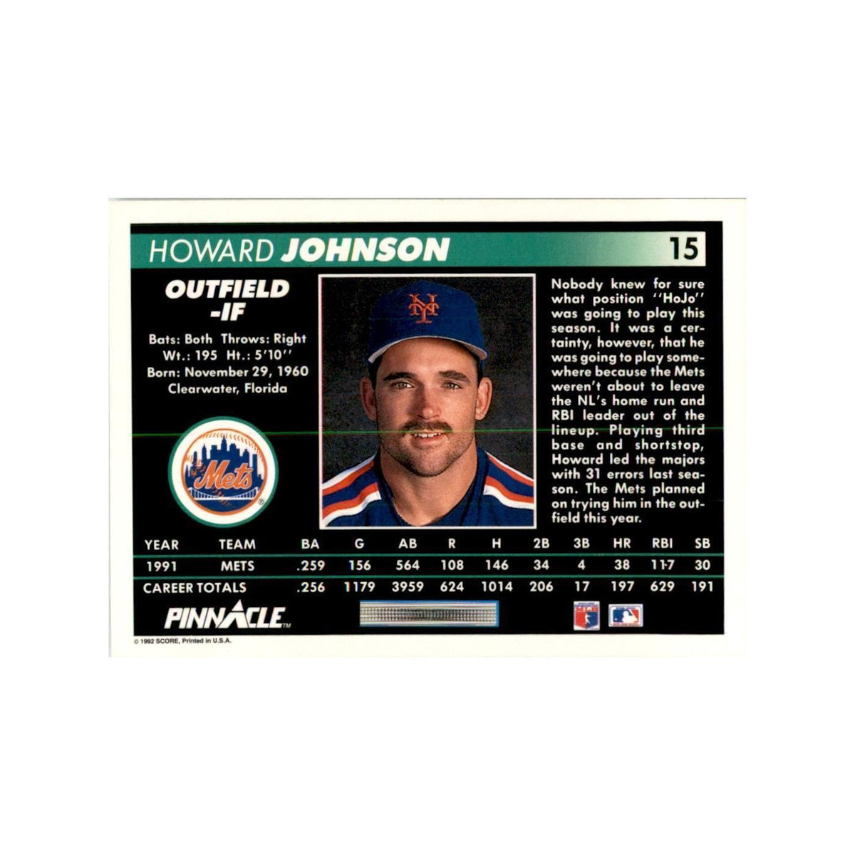 1992 Pinnacle Howard Johnson Baseball Cards #15