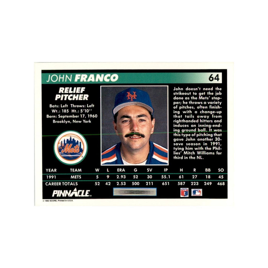 1992 Pinnacle John Franco Baseball Cards #64