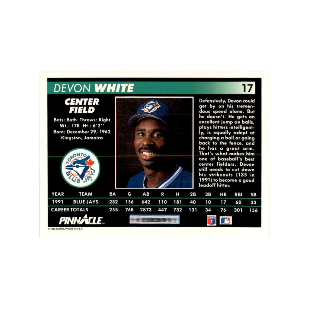 1992 Pinnacle Devon White Baseball Cards #17