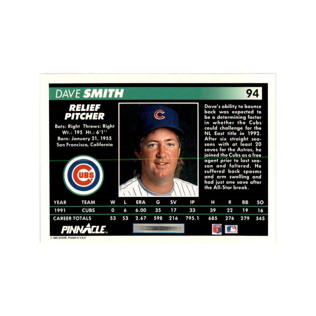 1992 Pinnacle Dave Smith Baseball Cards #94