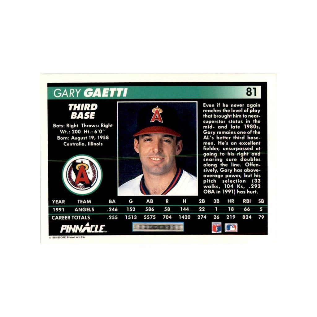 1992 Pinnacle Gary Gaetti Baseball Cards #81