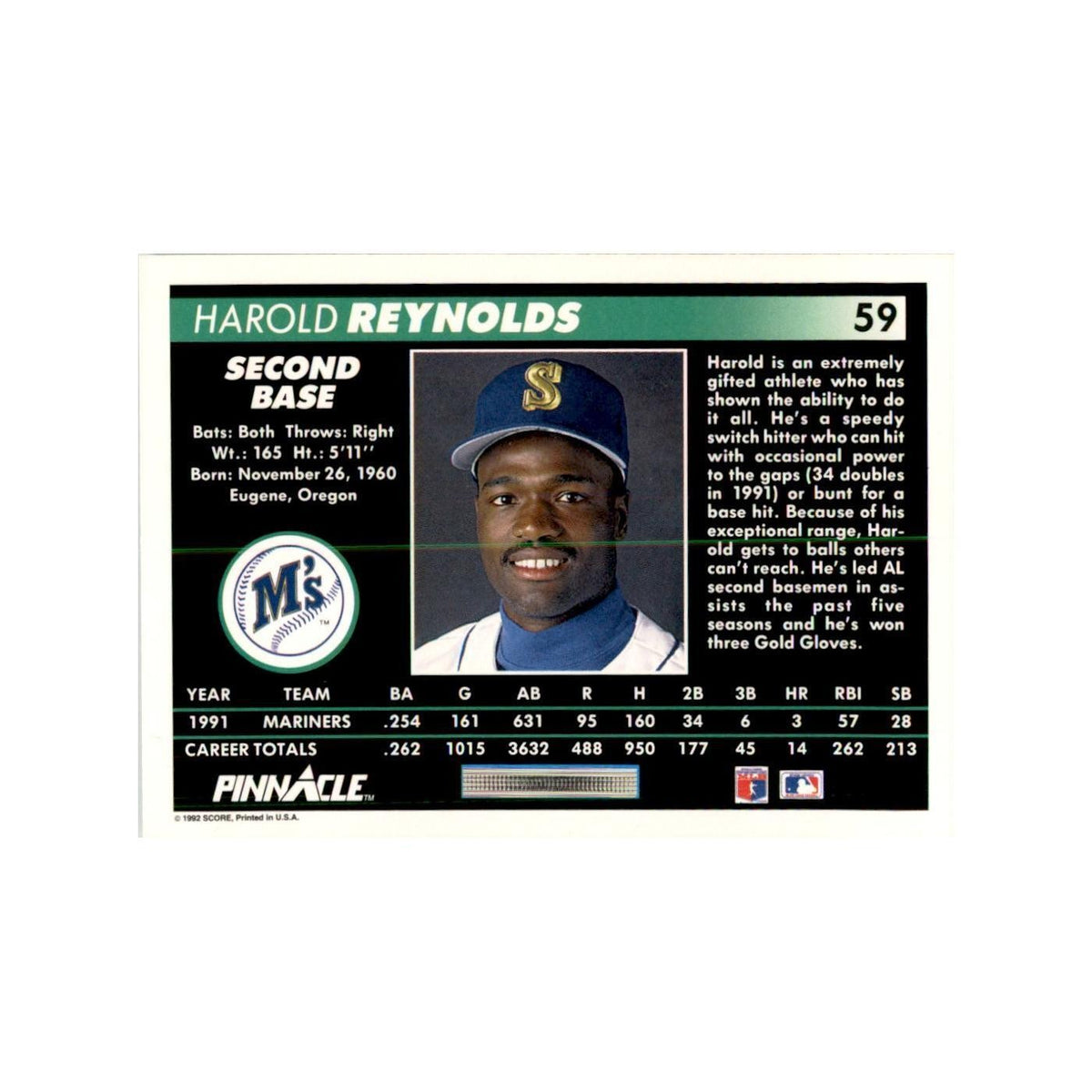 1992 Pinnacle Harold Reynolds Baseball Cards #59