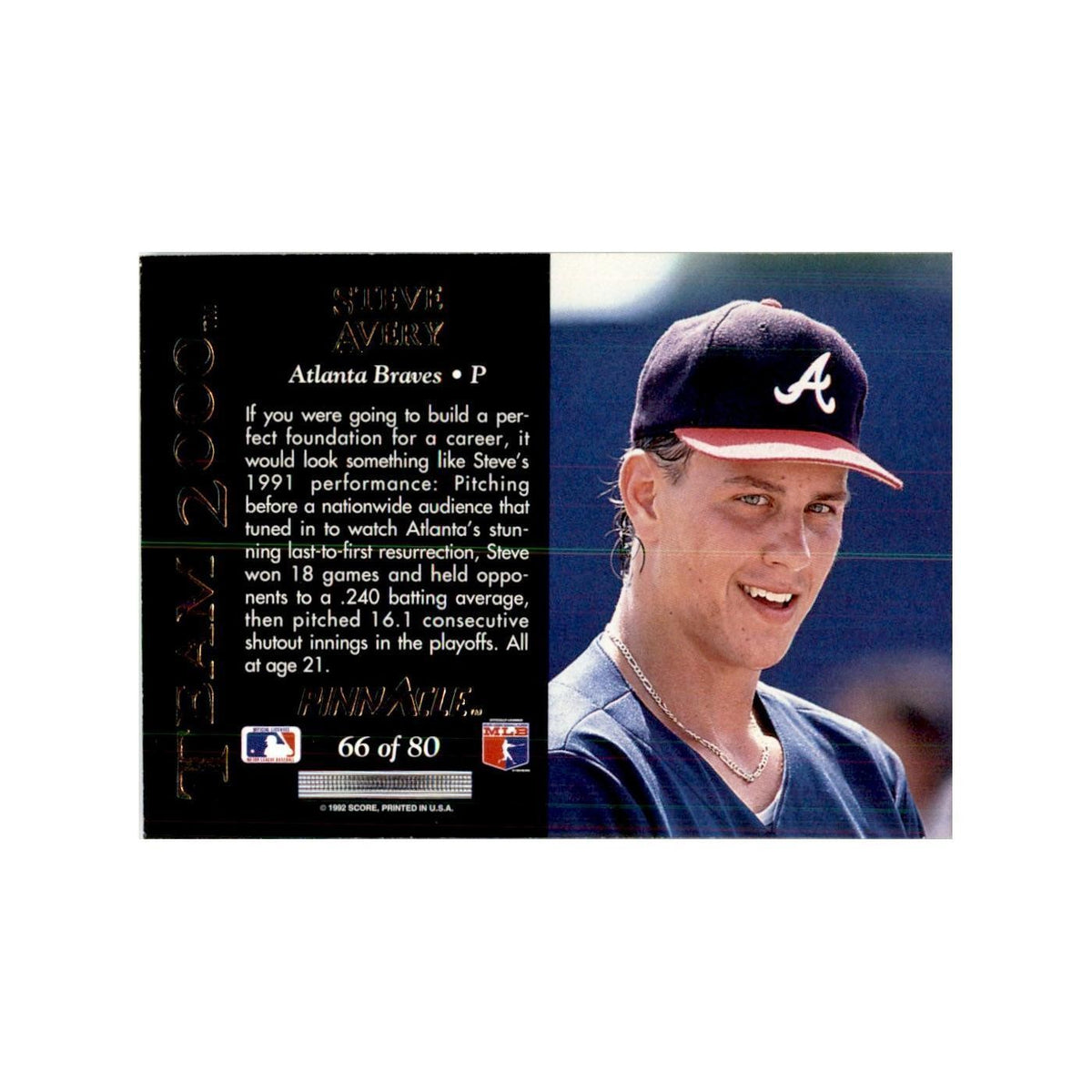 1992 Pinnacle Steve Avery Baseball Cards #66