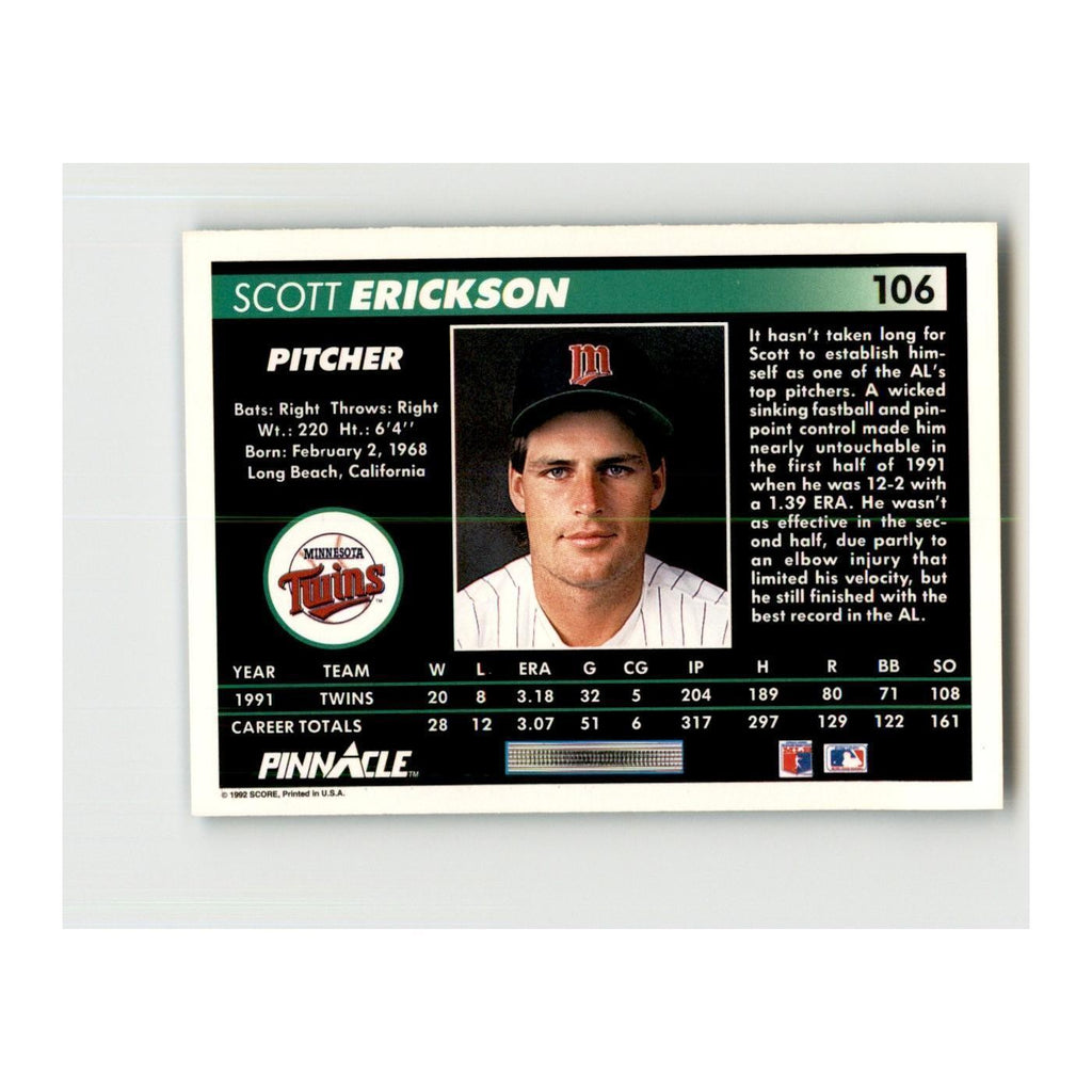 1992 Pinnacle Scott Erickson Baseball Cards #106