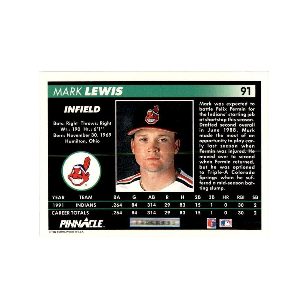 1992 Pinnacle Mark Lewis Baseball Cards #91
