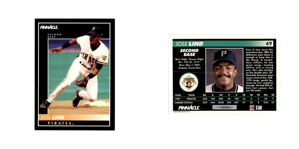 1992 Pinnacle Jose Lind Baseball Cards #49