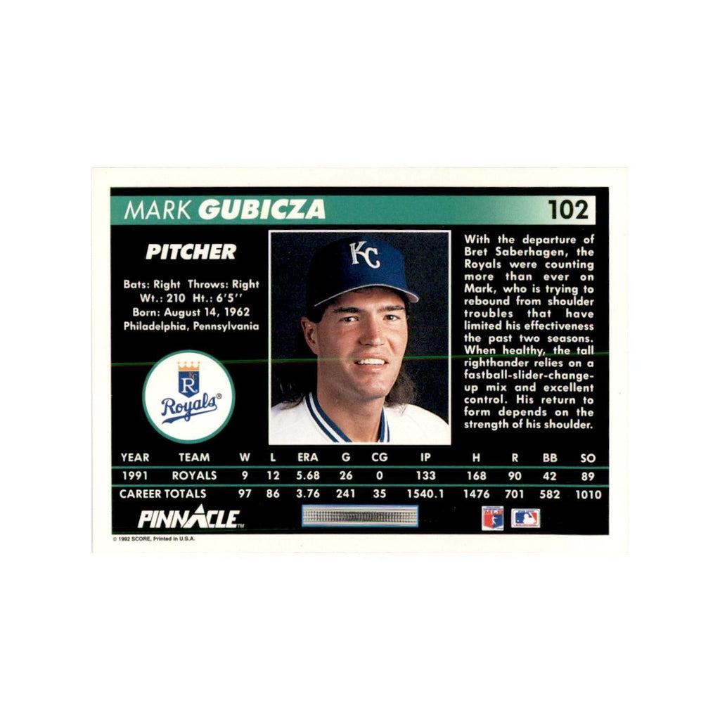 1992 Pinnacle Mark Gubicza Baseball Cards #102