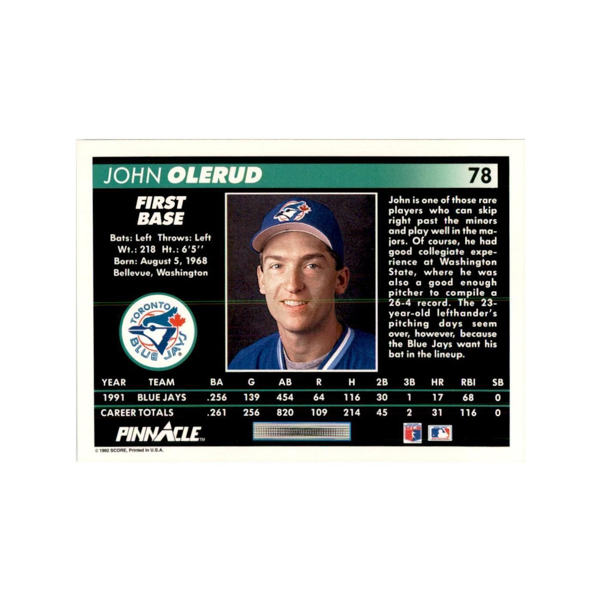 1992 Pinnacle John Olerud Baseball Cards #78