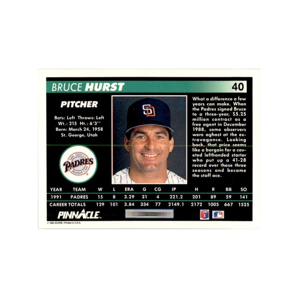 1992 Pinnacle Bruce Hurst Baseball Cards #40