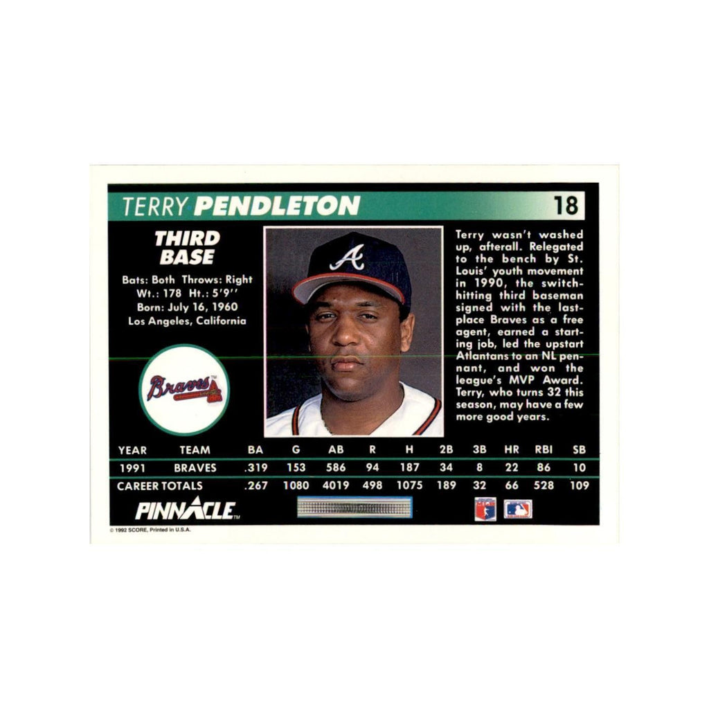 1992 Pinnacle Terry Pendleton Baseball Cards #18