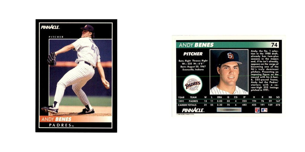 1992 Pinnacle Andy Benes Baseball Cards #74
