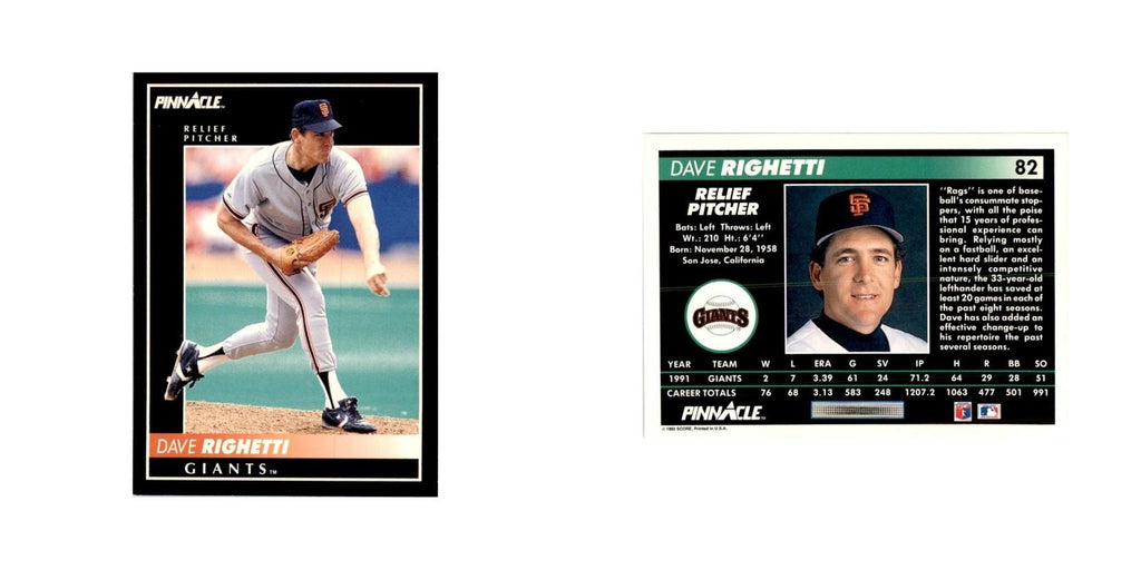 1992 Pinnacle Dave Righetti Baseball Cards #82
