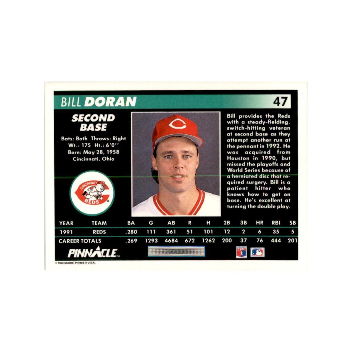 1992 Pinnacle Bill Doran Baseball Cards #47