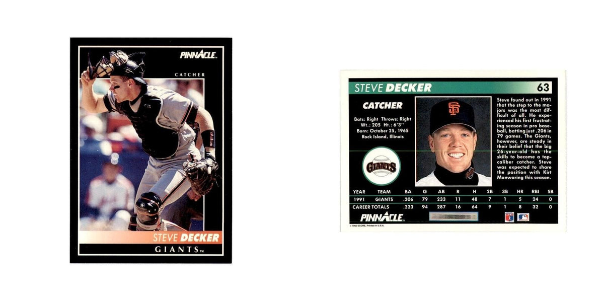 1992 Pinnacle Steve Decker Baseball Cards #63