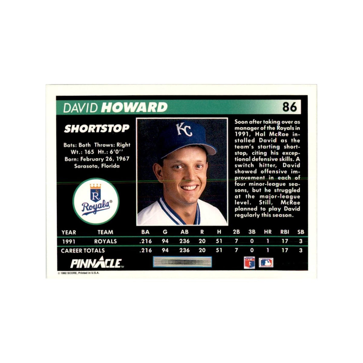 1992 Pinnacle David Howard Baseball Cards #86