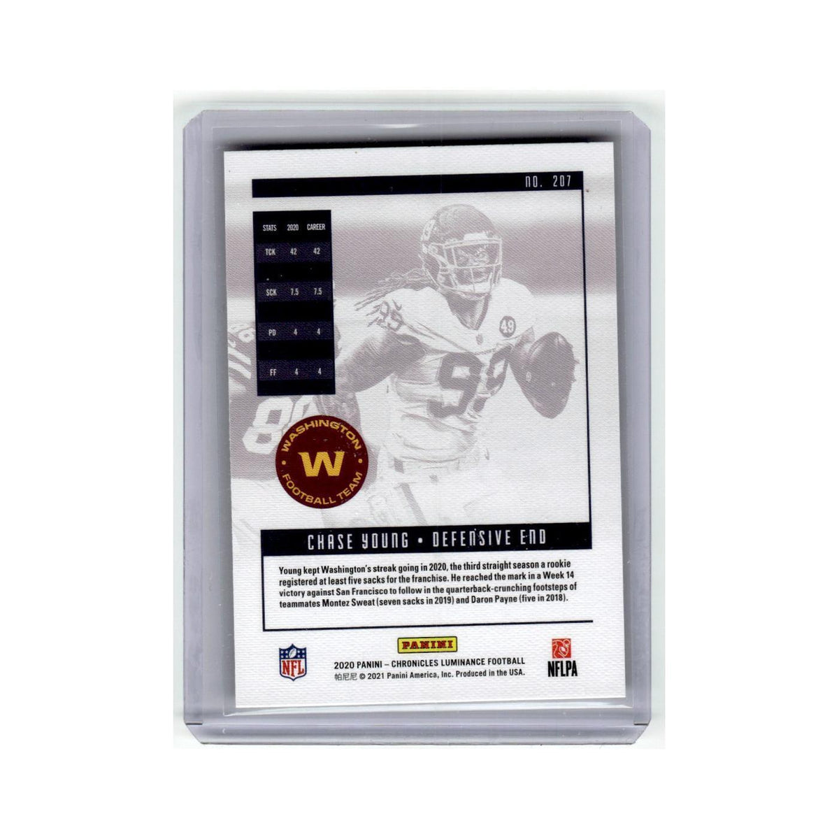 Chase Young 2021 Panini Chronicles Luminance #207 Washington Football Card NM