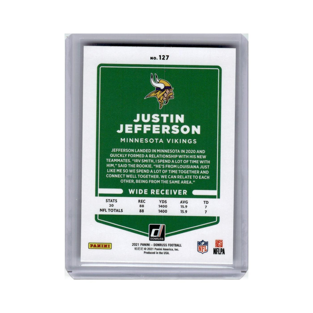 Justin Jefferson 2021 Donruss #127 Minnesota Vikings Football Card NM