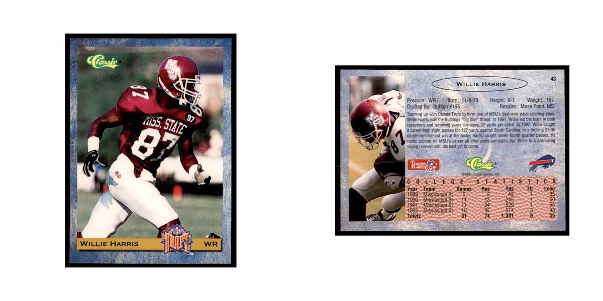 1993 Classic Draft Willie Harris Football Cards #43