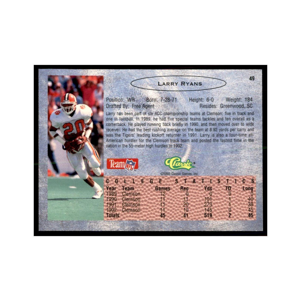 1993 Classic Draft Larry Ryans Football Cards #49