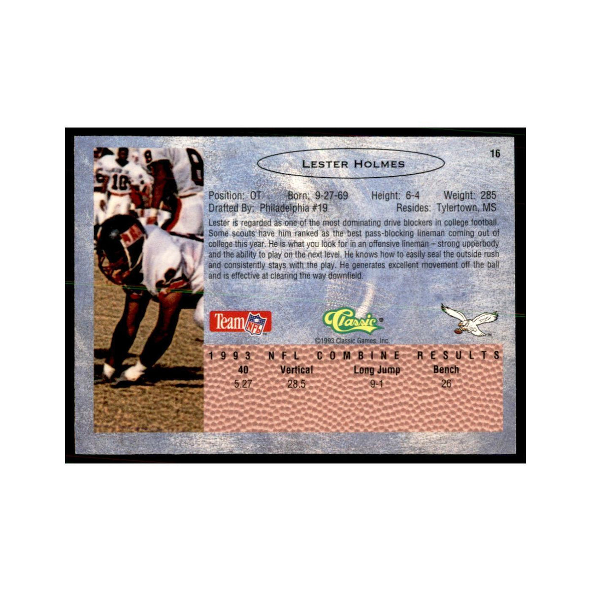 1993 Classic Draft Lester Holmes Football Cards #16