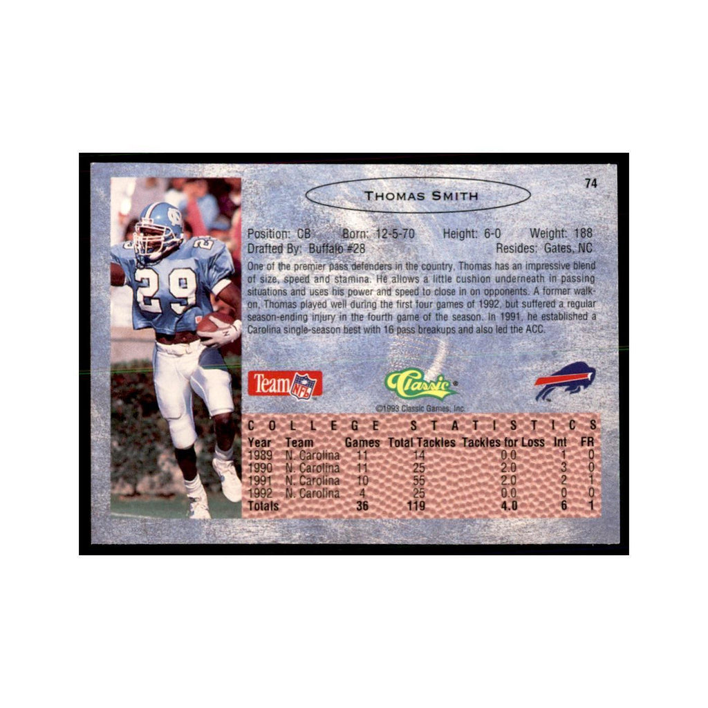 1993 Classic Draft Thomas Smith Football Cards #74