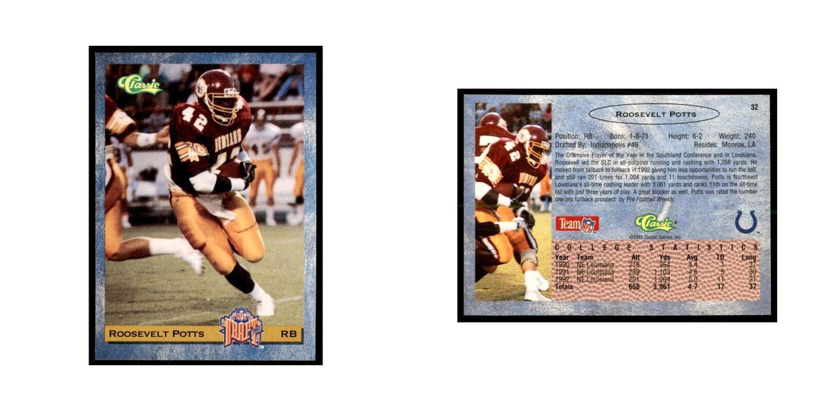 1993 Classic Draft Roosevelt Potts Football Cards #32