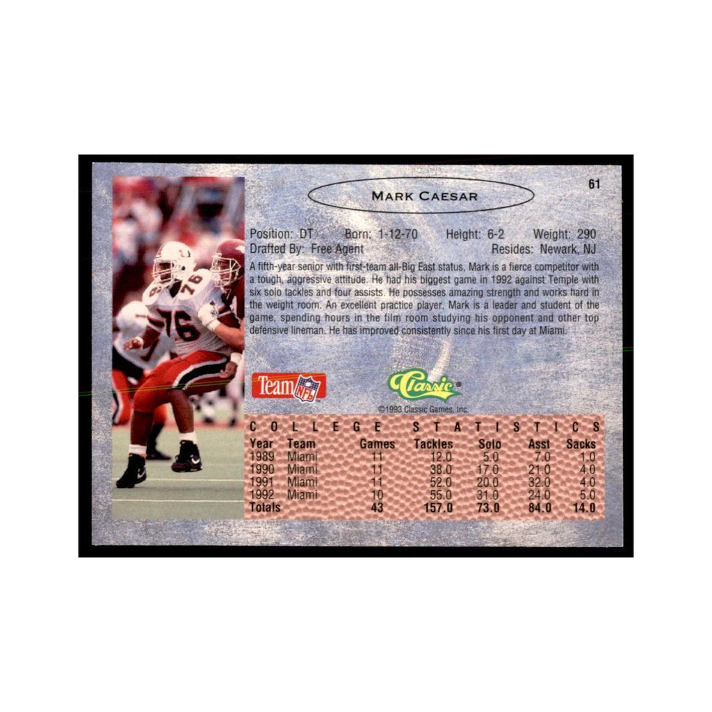 1993 Classic Draft Mark Caesar Football Cards #61
