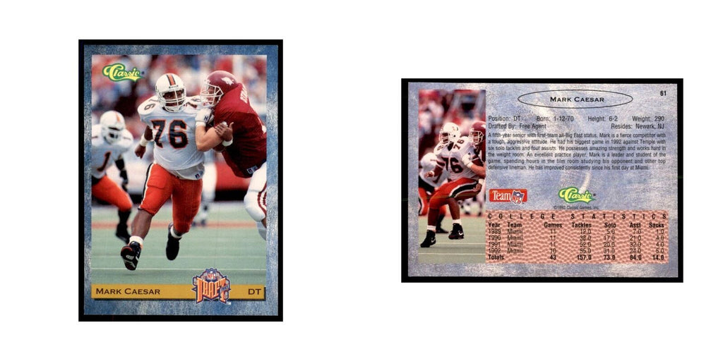 1993 Classic Draft Mark Caesar Football Cards #61