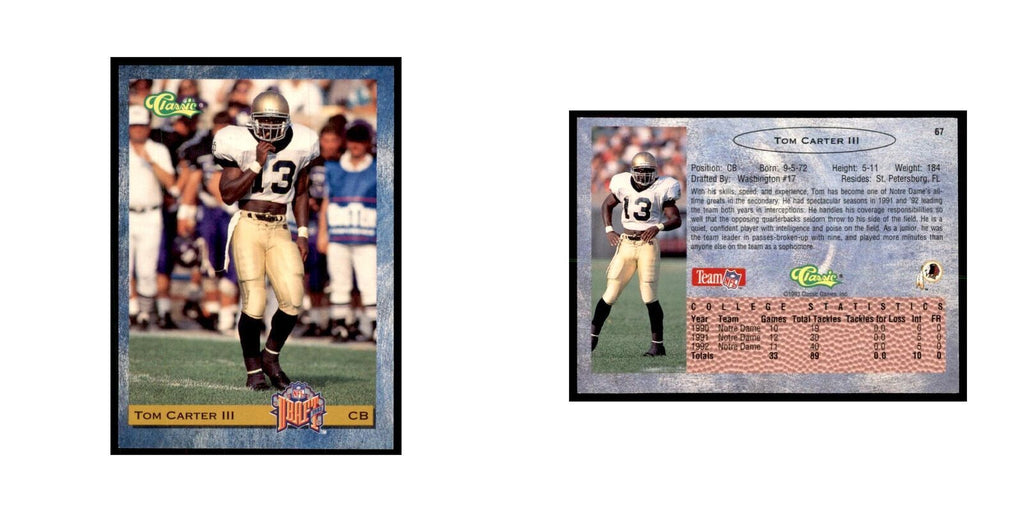 1993 Classic Draft Tom Carter Football Cards #67