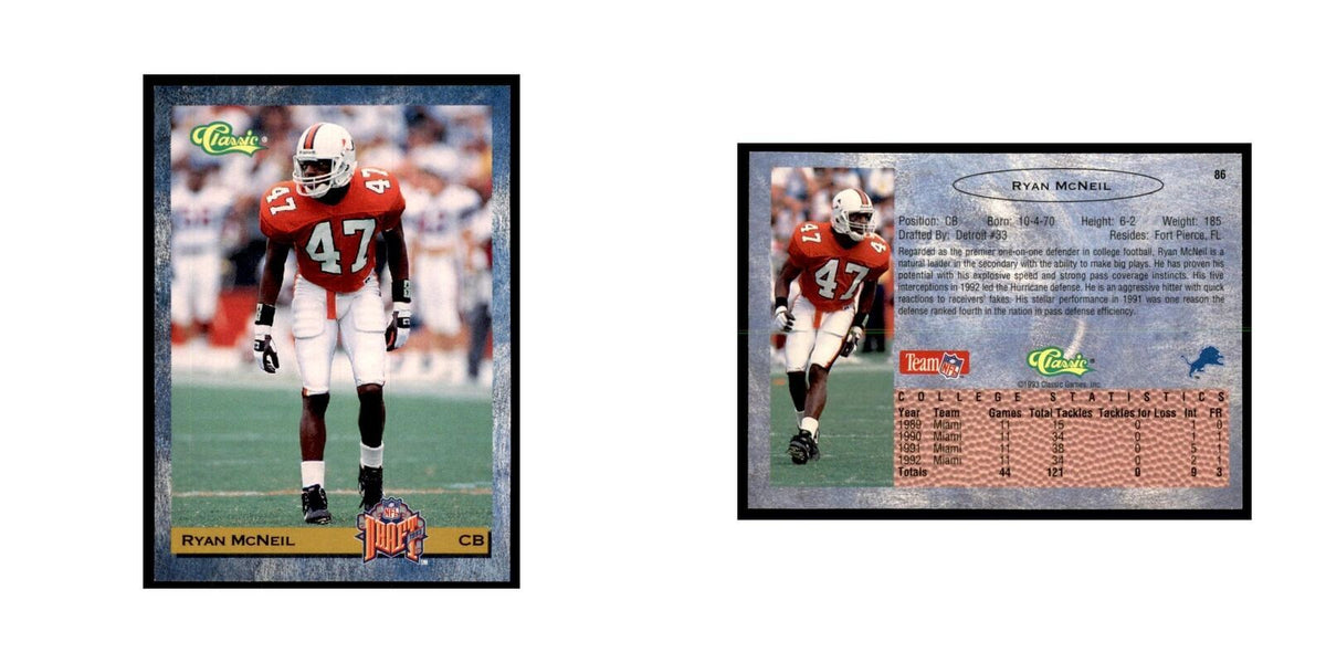 1993 Classic Draft Ryan McNeil Football Cards #86