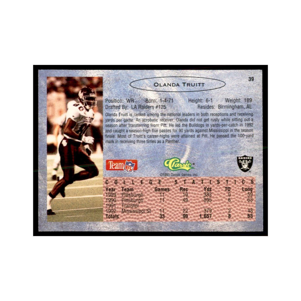 1993 Classic Draft Olanda Truitt Football Cards #39