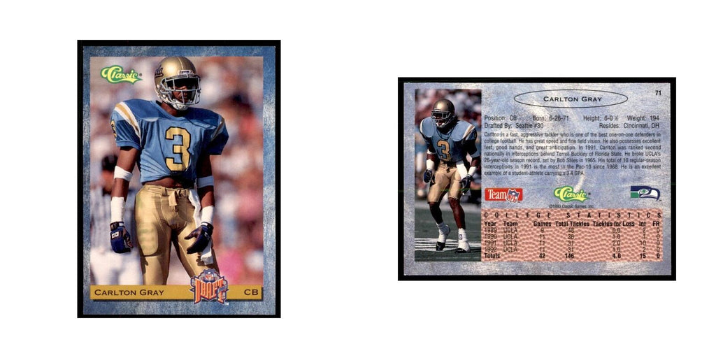 1993 Classic Draft Carlton Gray Football Cards #71