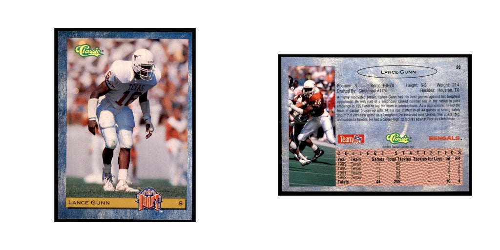 1993 Classic Draft Lance Gunn Football Cards #20