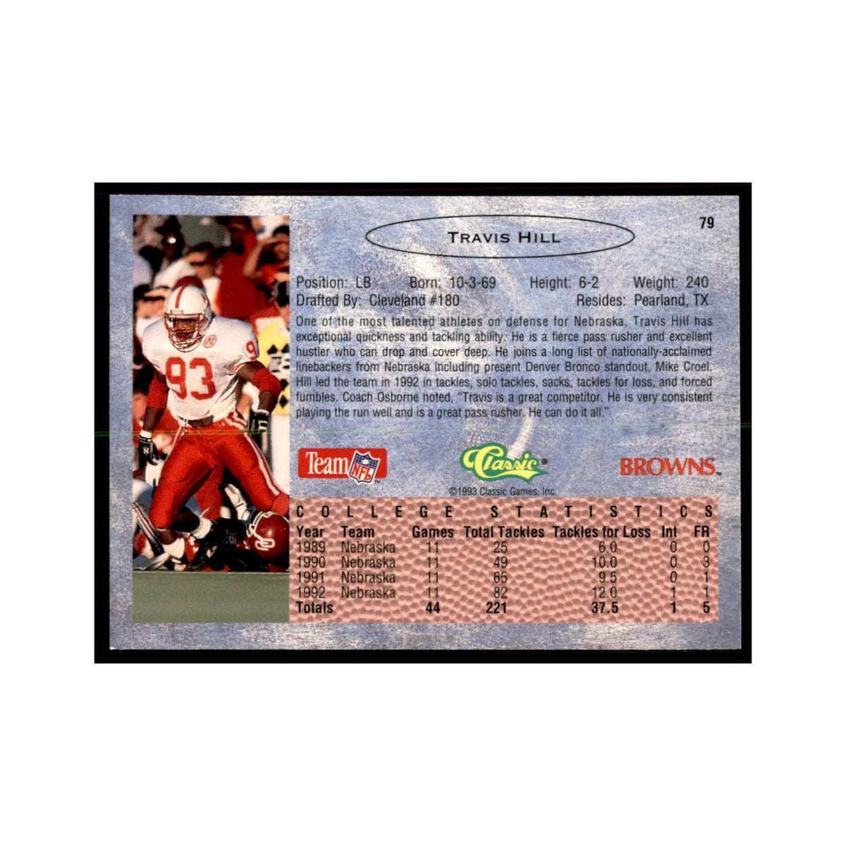 1993 Classic Draft Travis Hill Football Cards #79
