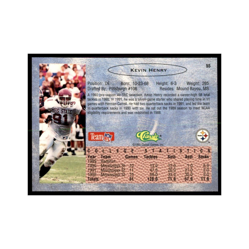 1993 Classic Draft Kevin Henry Football Cards #55