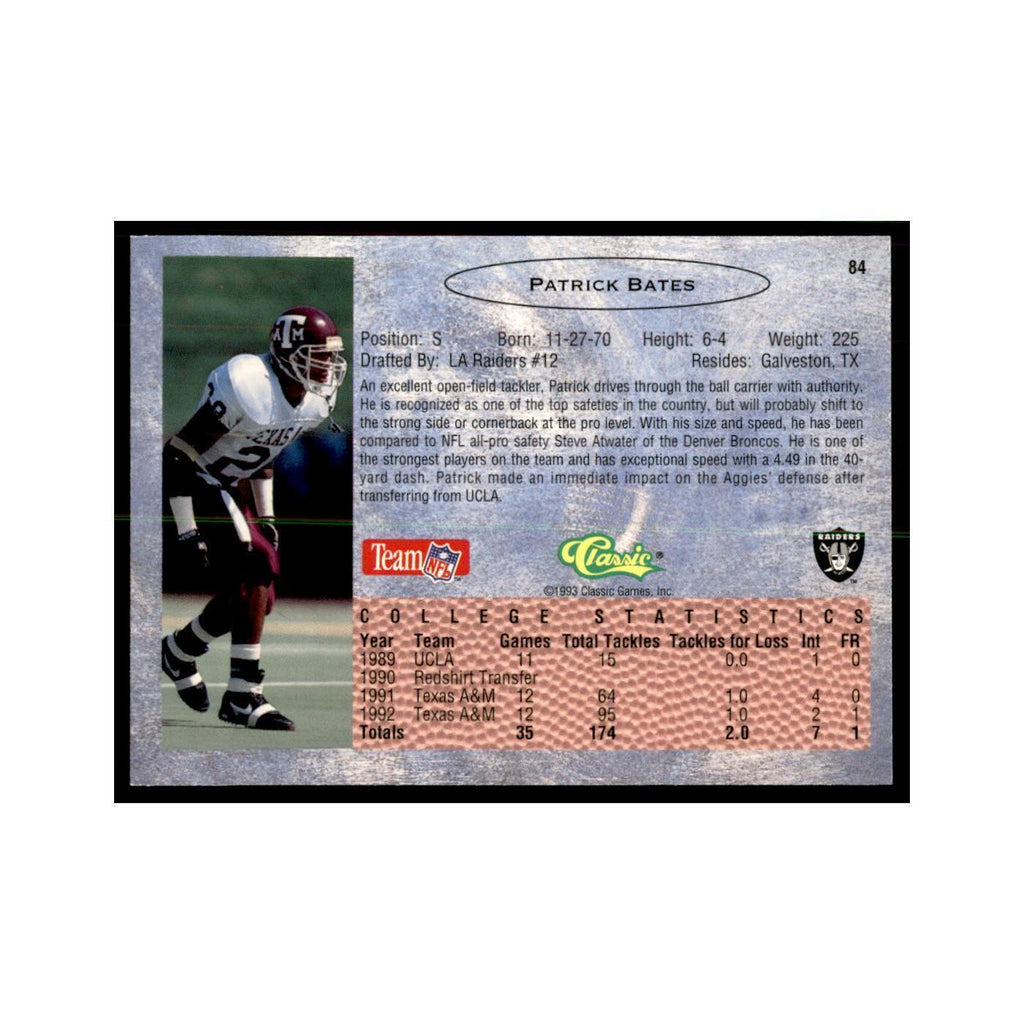 1993 Classic Draft Patrick Bates Football Cards #84