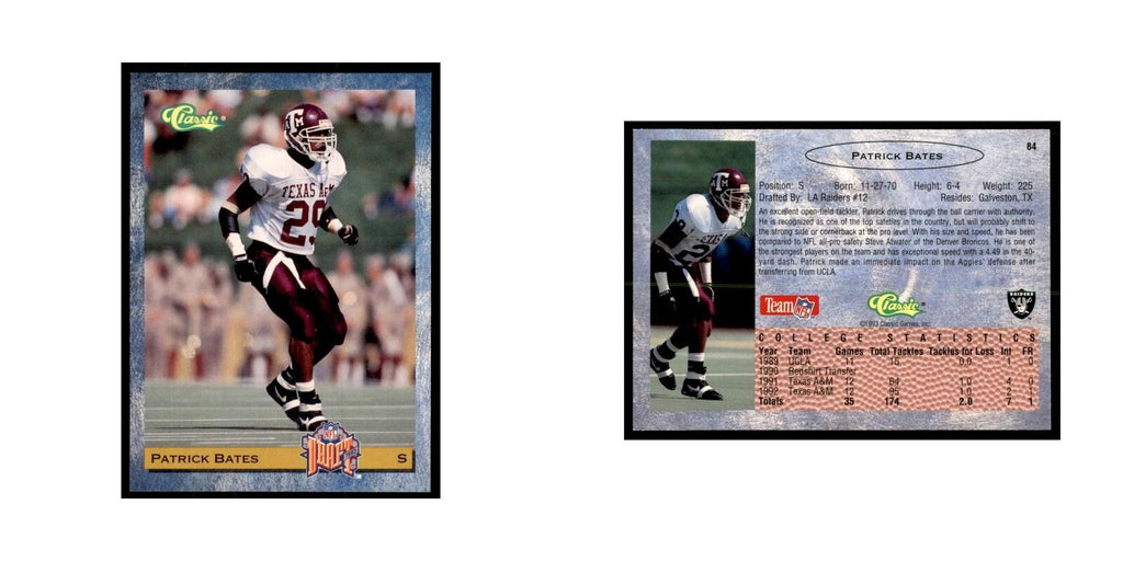 1993 Classic Draft Patrick Bates Football Cards #84