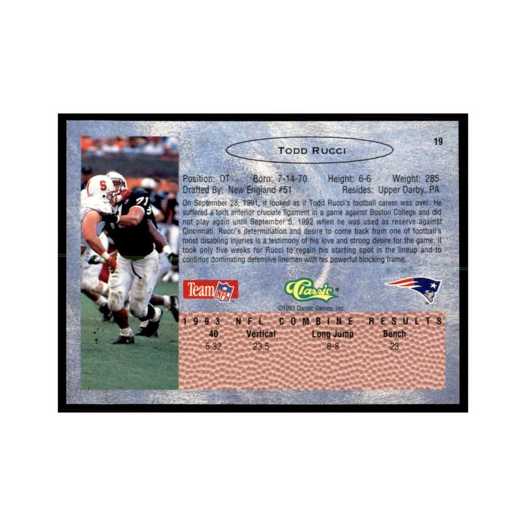 1993 Classic Draft Todd Rucci Football Cards #19