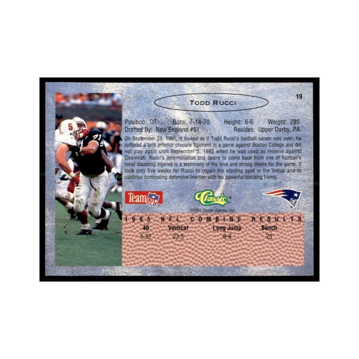 1993 Classic Draft Todd Rucci Football Cards #19