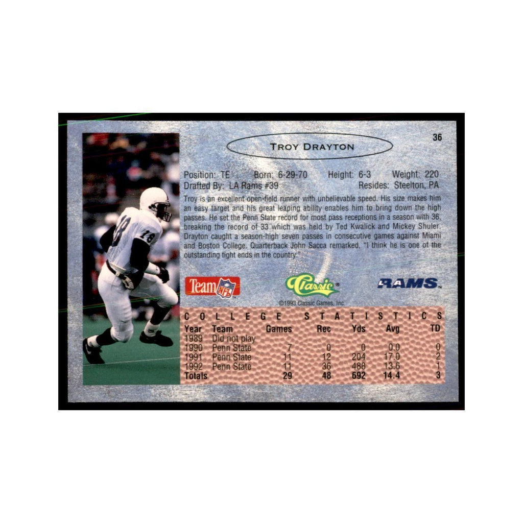 1993 Classic Draft Troy Drayton Football Cards #36