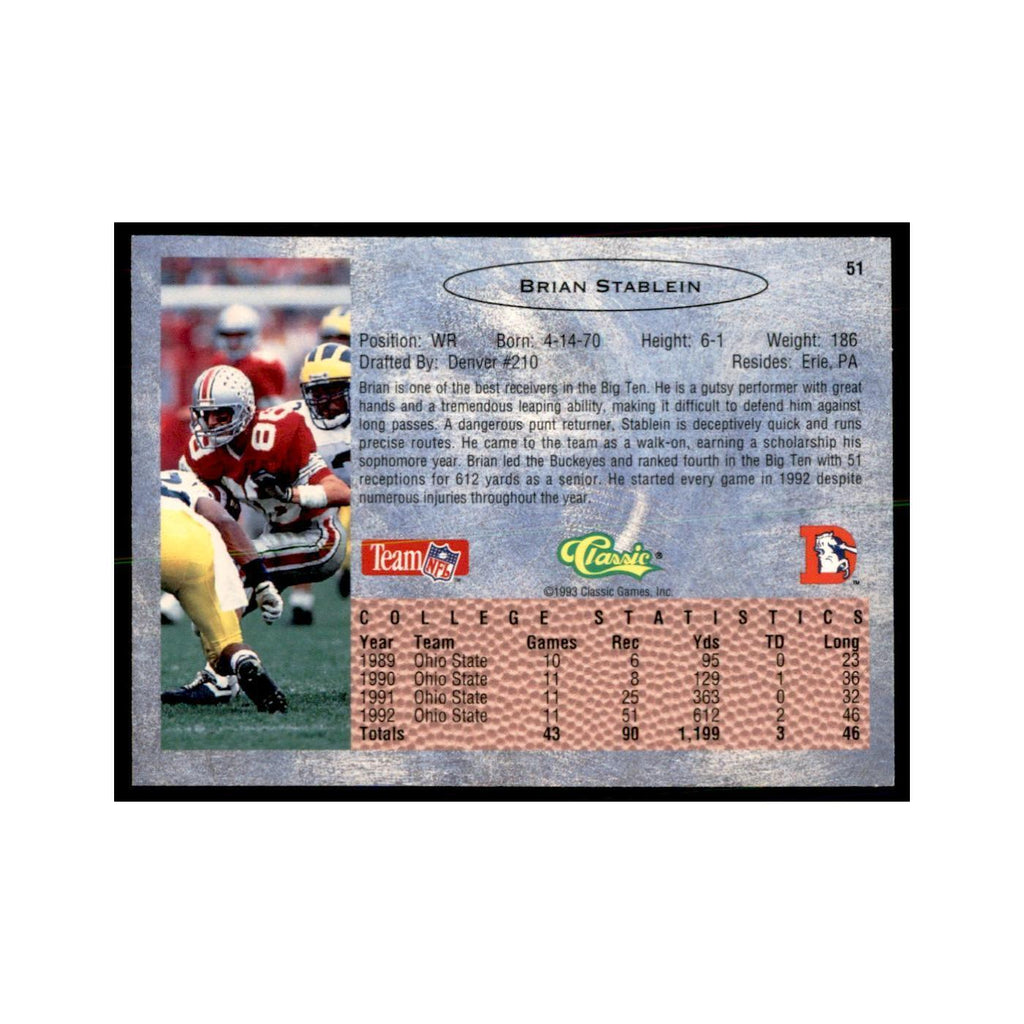 1993 Classic Draft Brian Stablein Football Cards #51