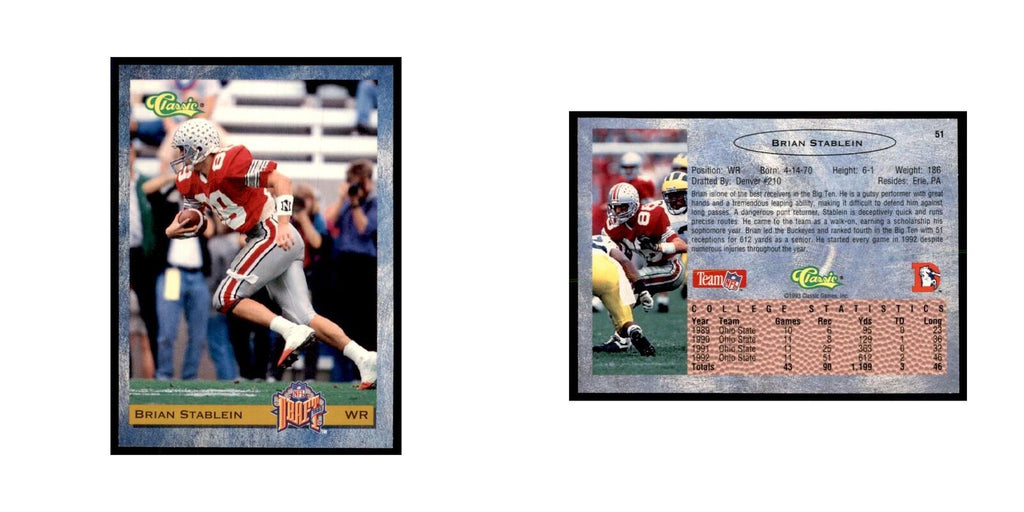 1993 Classic Draft Brian Stablein Football Cards #51