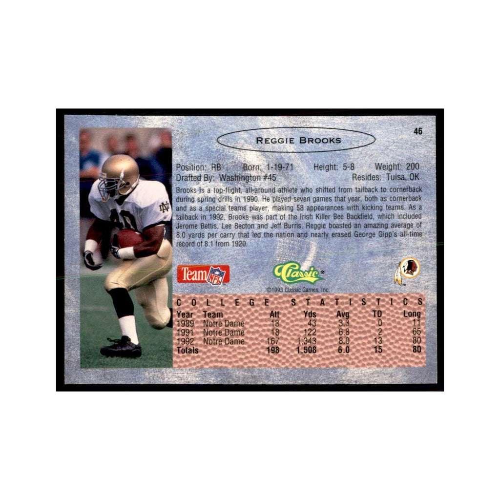 1993 Classic Draft Reggie Brooks Football Cards #46