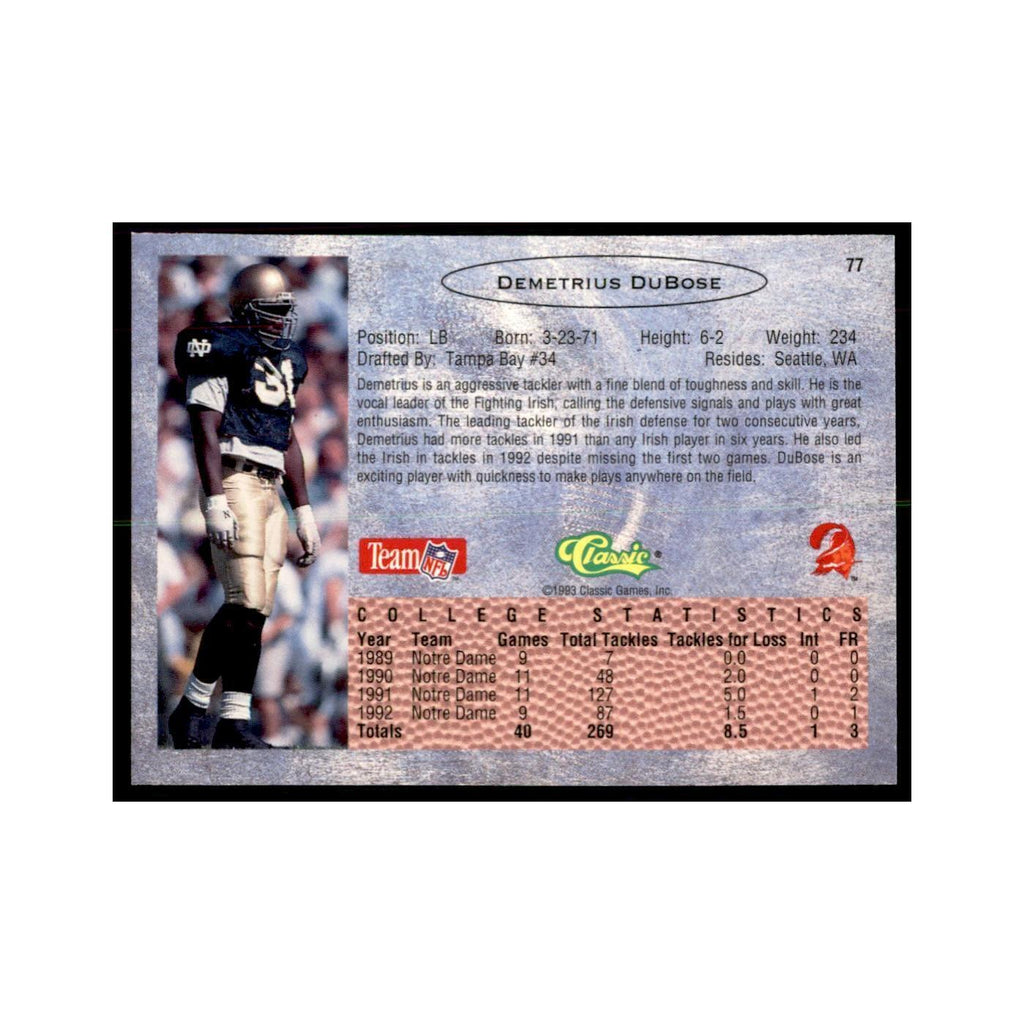 1993 Classic Draft Demetrius DuBose Football Cards #77