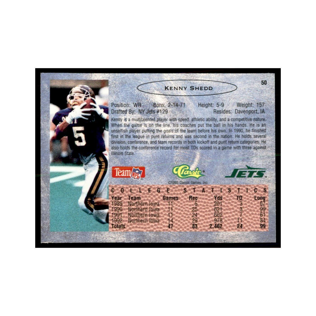 1993 Classic Draft Kenny Shedd Football Cards #50