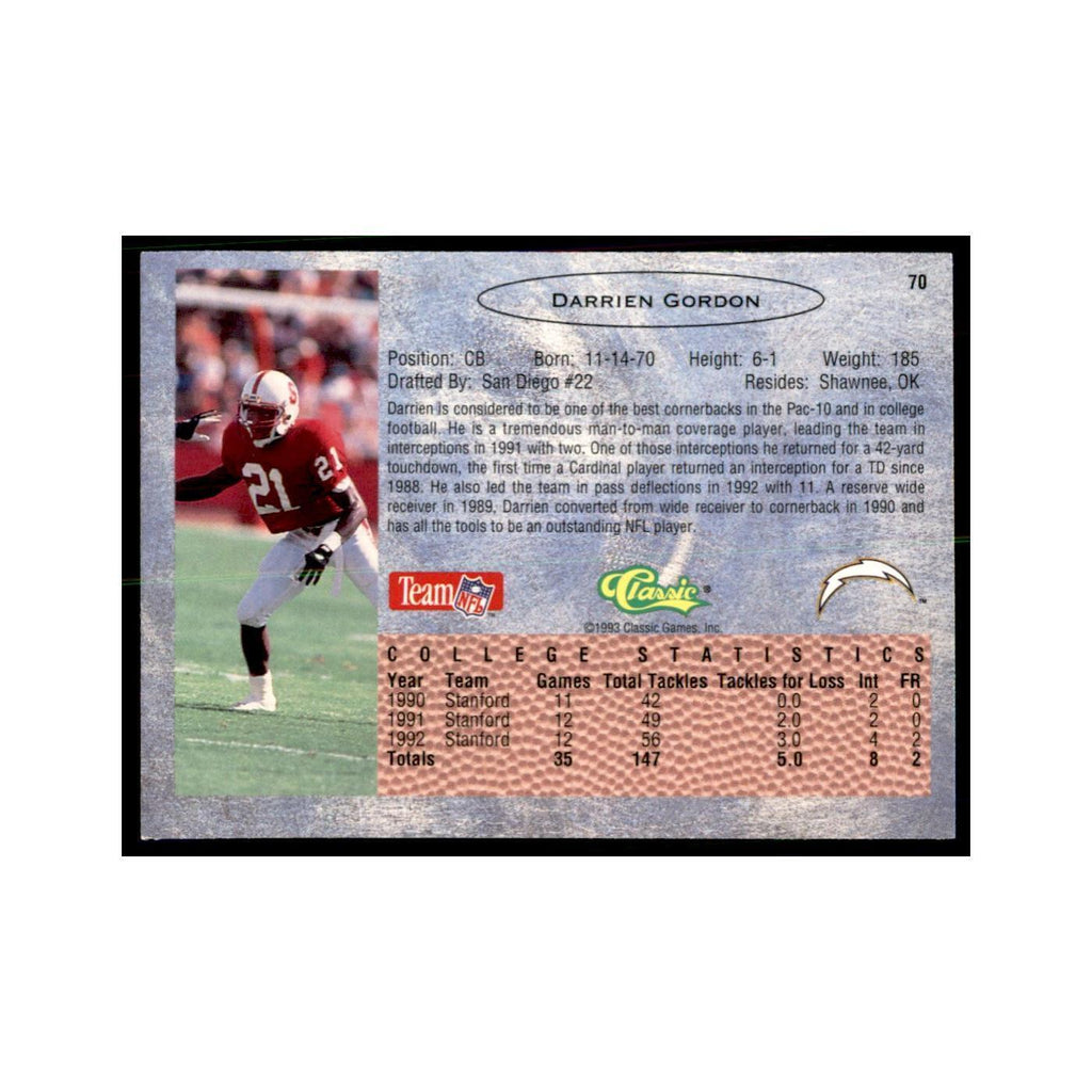1993 Classic Draft Darrien Gordon Football Cards #70