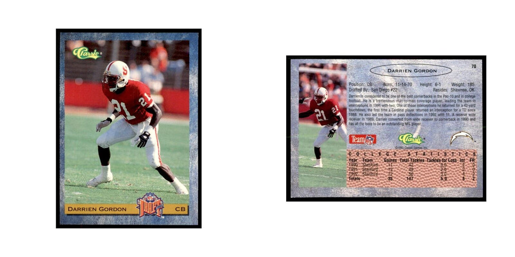 1993 Classic Draft Darrien Gordon Football Cards #70
