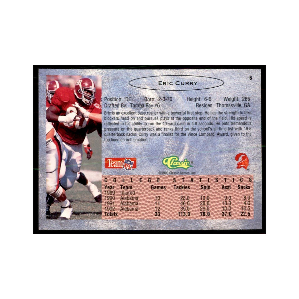 1993 Classic Draft Eric Curry Football Cards #6