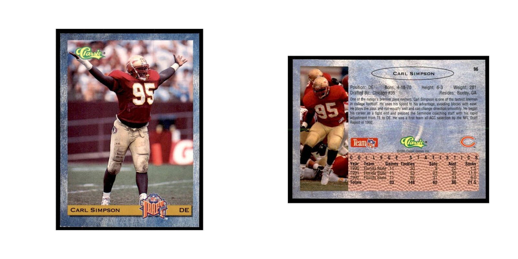 1993 Classic Draft Carl Simpson Football Cards #96