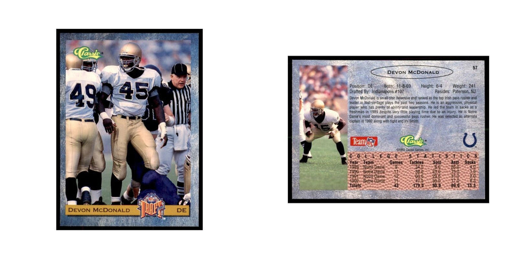 1993 Classic Draft Devon McDonald Football Cards #57